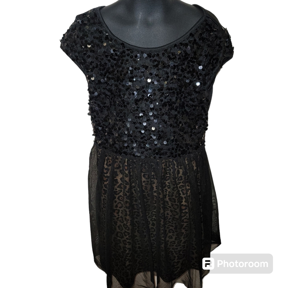 Wonder Nation Girl Medium 7/8 Black Sequin Bodice Animal Print Dress Tulle Party